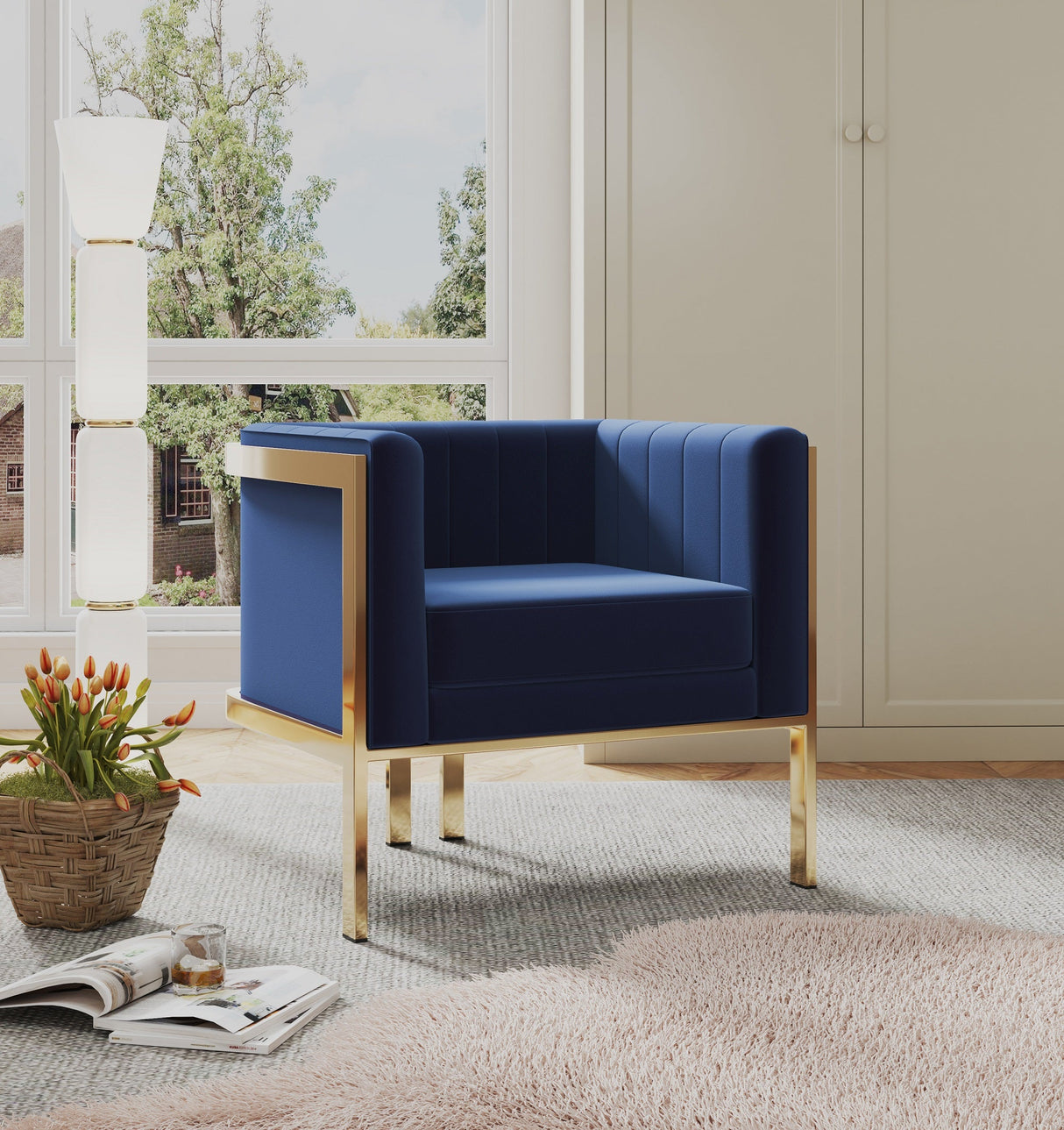Paramount Accent Armchair in Royal Blue and Polished Brass by Manhattan Comfort at Eve Furniture