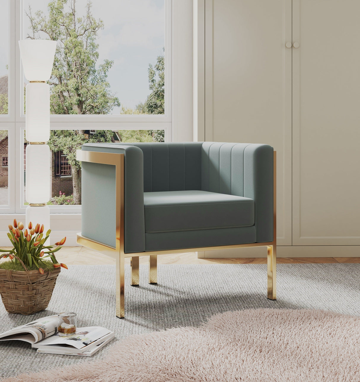 Paramount Accent Armchair in Warm Grey and Polished Brass by Manhattan Comfort at Eve Furniture