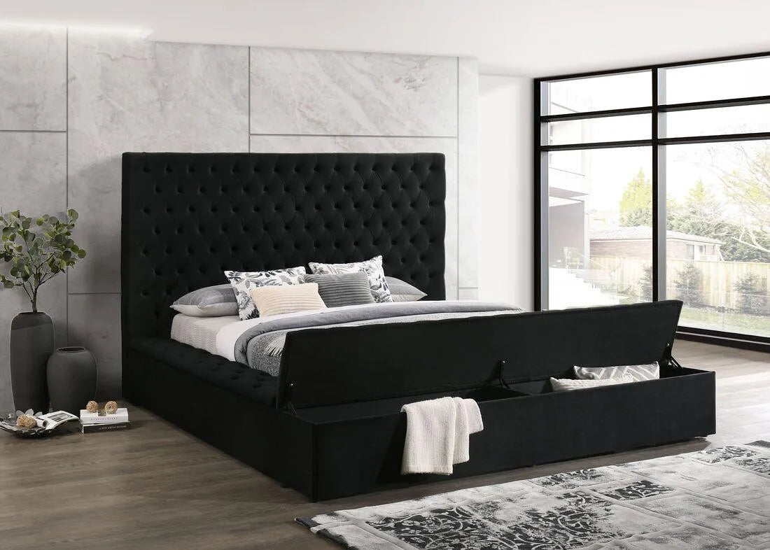 Paris Black Velvet King Storage Platform Bed by Happy Homes at Eve Furniture