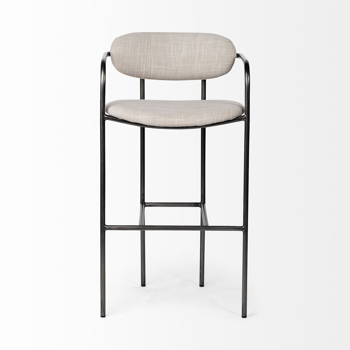 Parker 30" Seat Height Beige Fabric Seat Gun Metal Grey Metal Bar Stool by Mercana at Eve Furniture