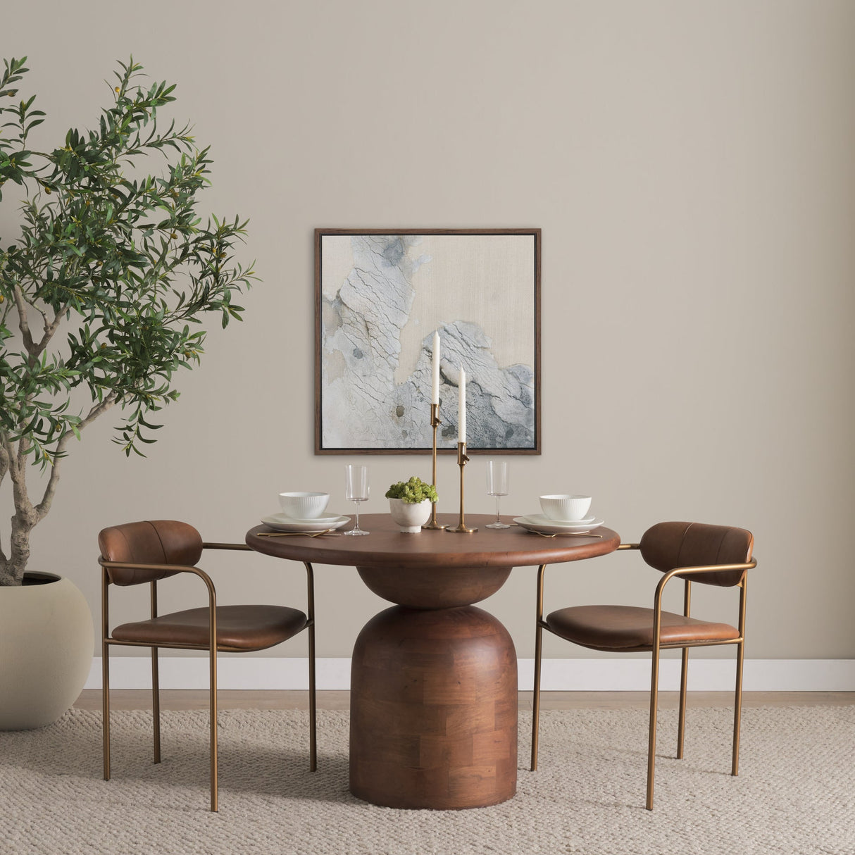 Parker Brown Leather Seat Gold Metal Frame Dining Chair, Set of 2 by Mercana at Eve Furniture
