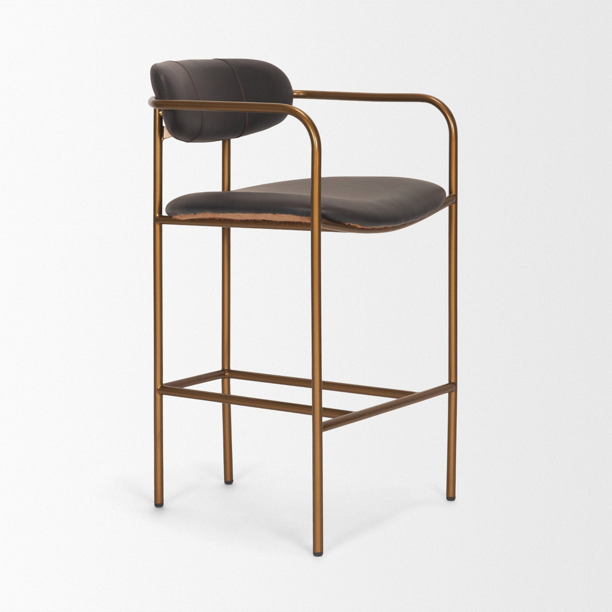 Parker Charcoal-Brown Leather Seat Gold Metal Counter Stool by Mercana at Eve Furniture