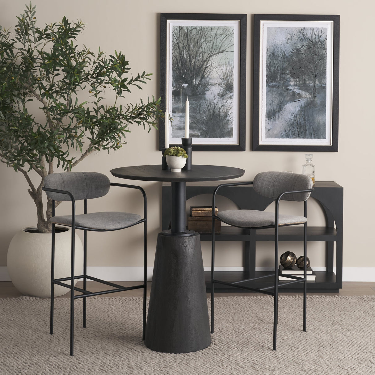 Parker Gray Fabric Seat Black Metal Bar Stool by Mercana at Eve Furniture