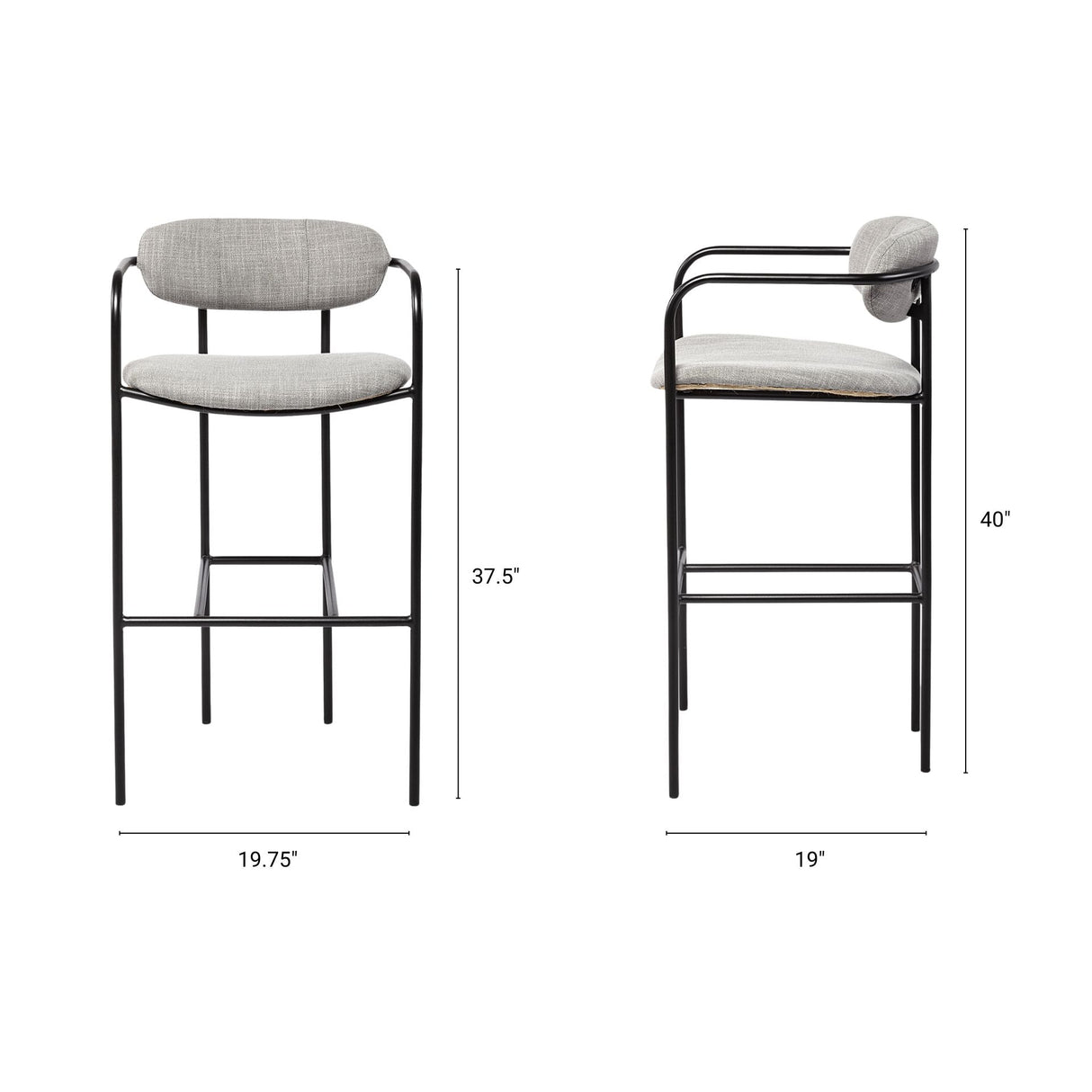 Parker Gray Fabric Seat Black Metal Bar Stool by Mercana at Eve Furniture