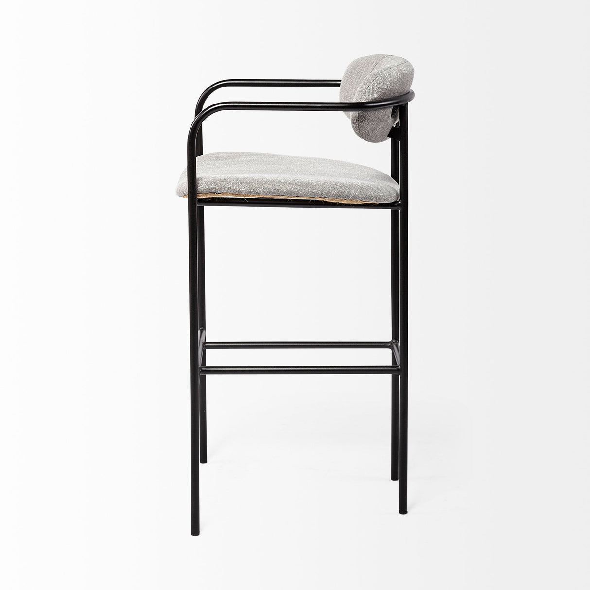 Parker Gray Fabric Seat Black Metal Bar Stool by Mercana at Eve Furniture