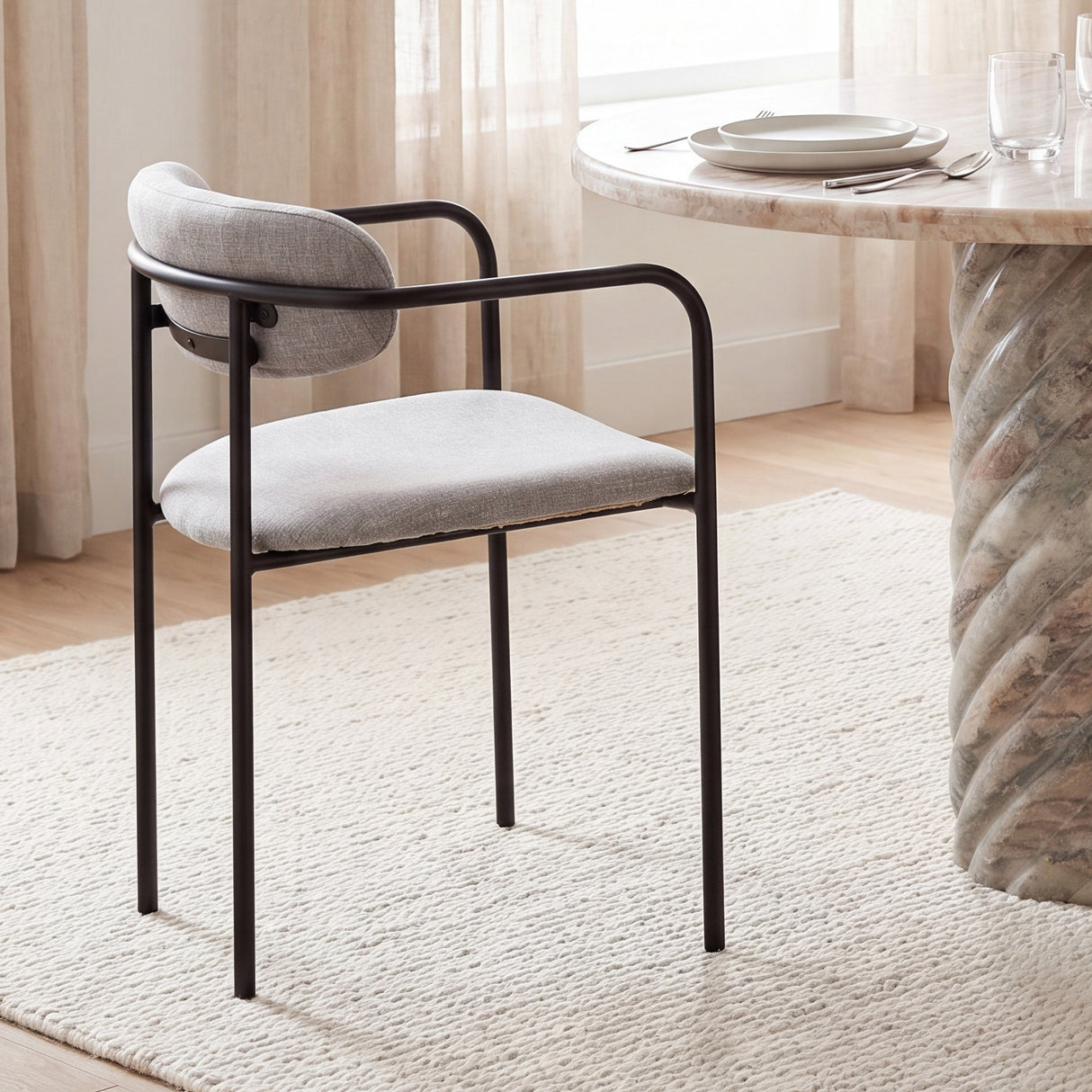 Parker Gray Fabric Seat Black Metal Dining Chair, Set of 2 by Mercana at Eve Furniture