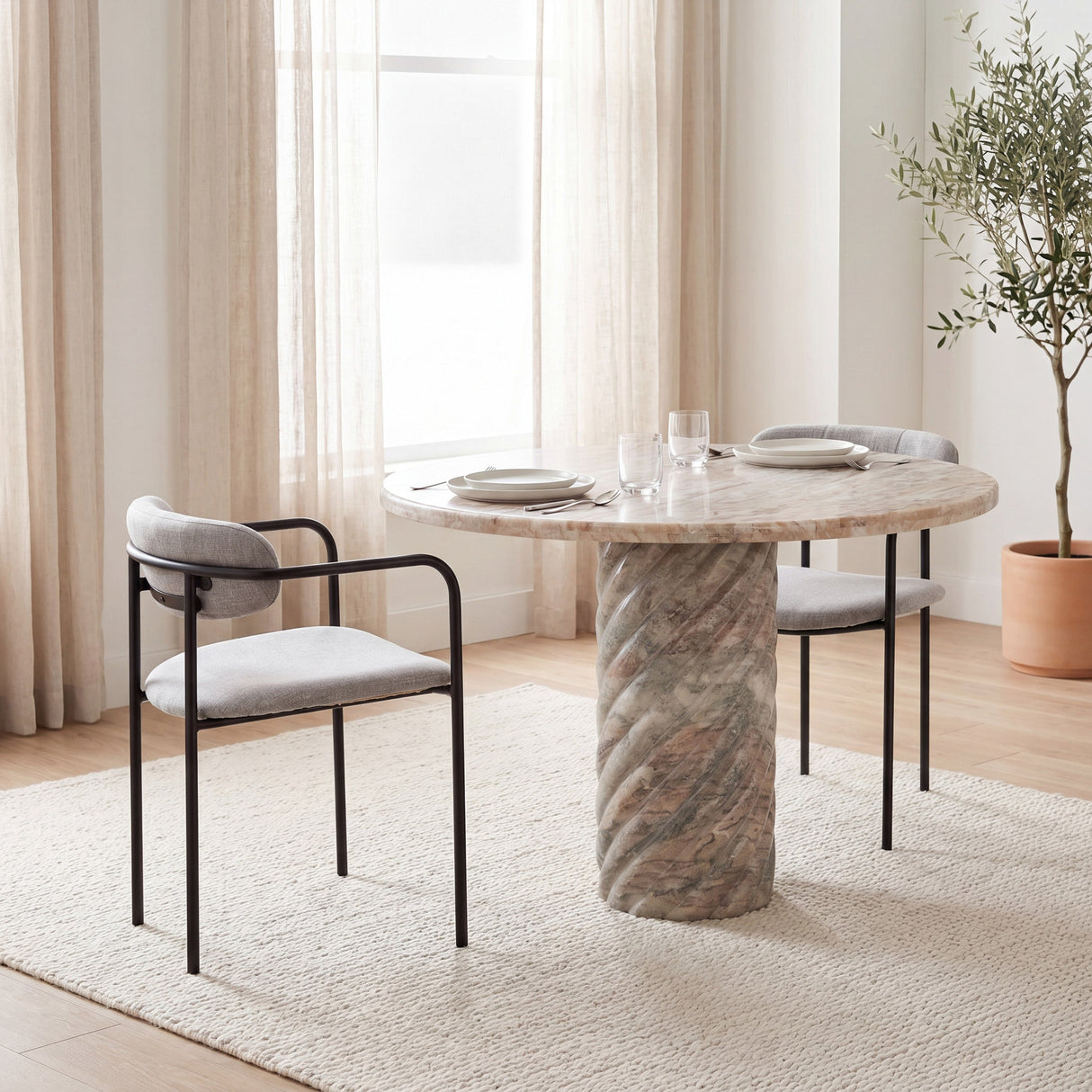Parker Gray Fabric Seat Black Metal Dining Chair, Set of 2 by Mercana at Eve Furniture