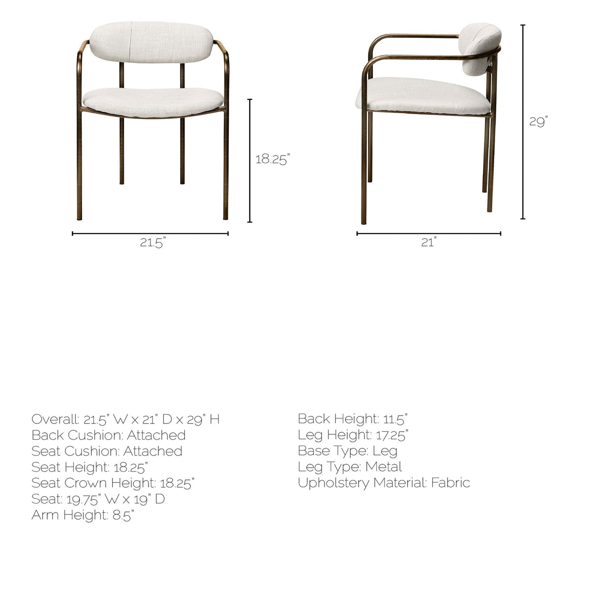 Parker I Cream Fabric Seat Gold Metal Frame Dining Chair, Set of 2 by Mercana at Eve Furniture