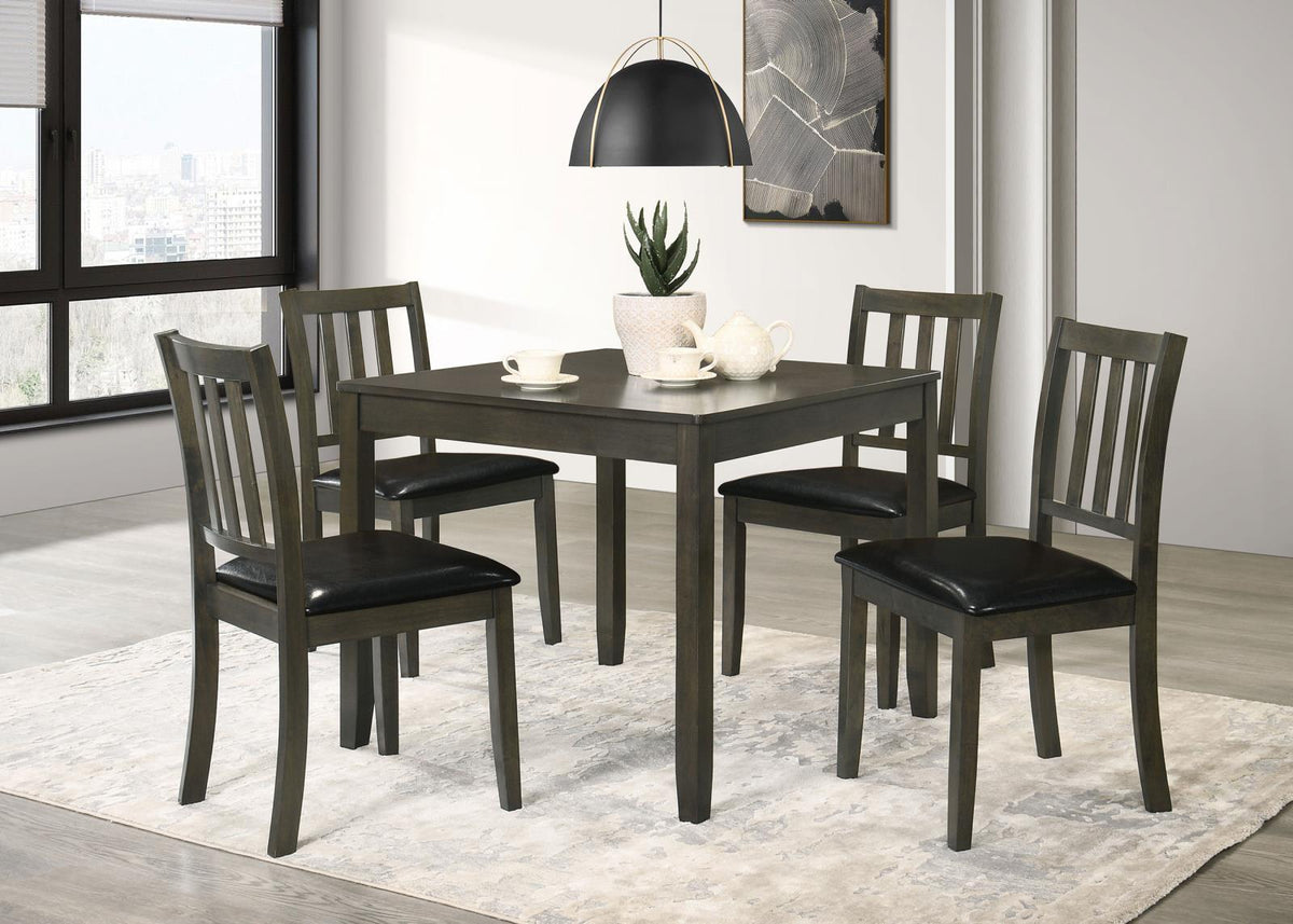 Parkwood Charcoal Grey/Black 5-Piece Dining Set with Square Table and Slat Back Side Chairs by Coaster at Eve Furniture