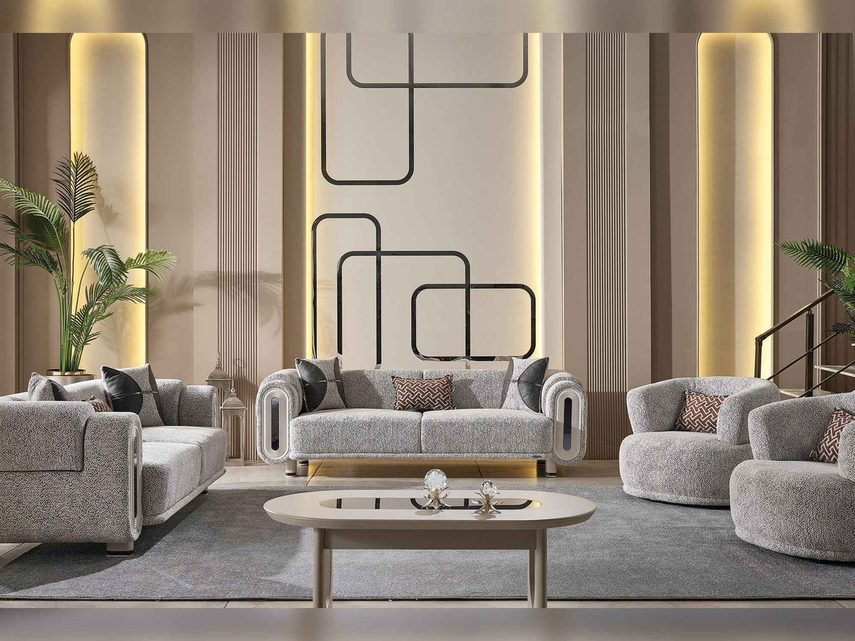 Parma 3-pieces (Sofa & Loveseat & Chair) Livingroom Set in Light Grey