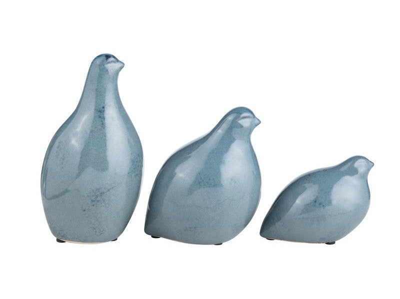Partridge Blue 3 Piece Ceramic Statues by Crestview at Eve Furniture