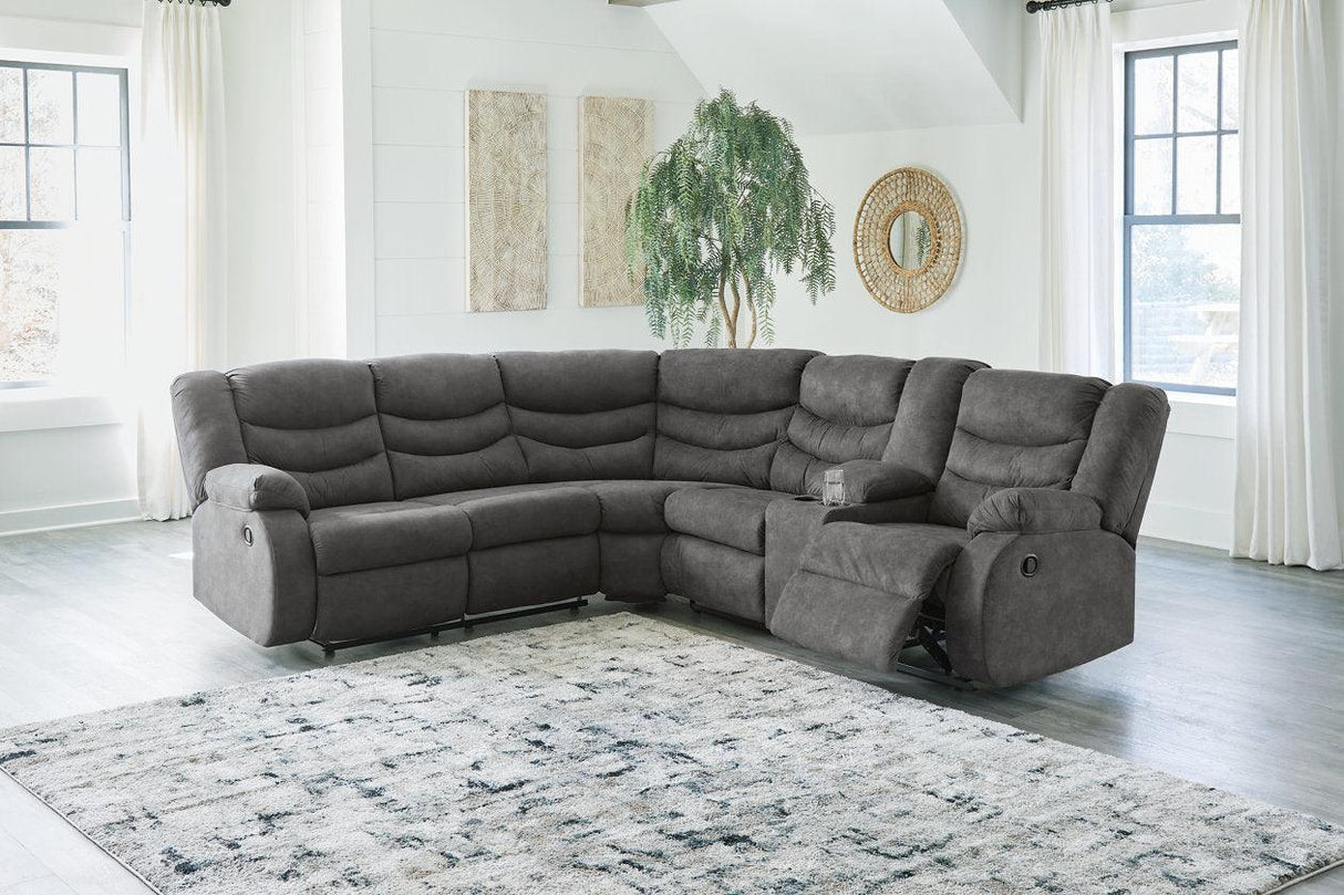 Partymate Slate 2-Piece Manual Reclining Sectional by Ashley at Eve Furniture