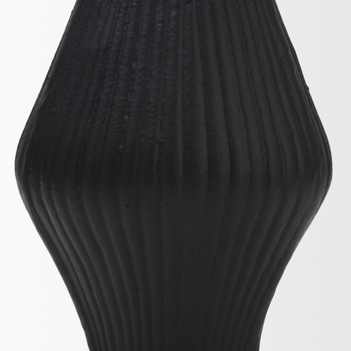 Patine Matte Black Metal Fluted Hourglass Decorative Vase by Mercana at Eve Furniture