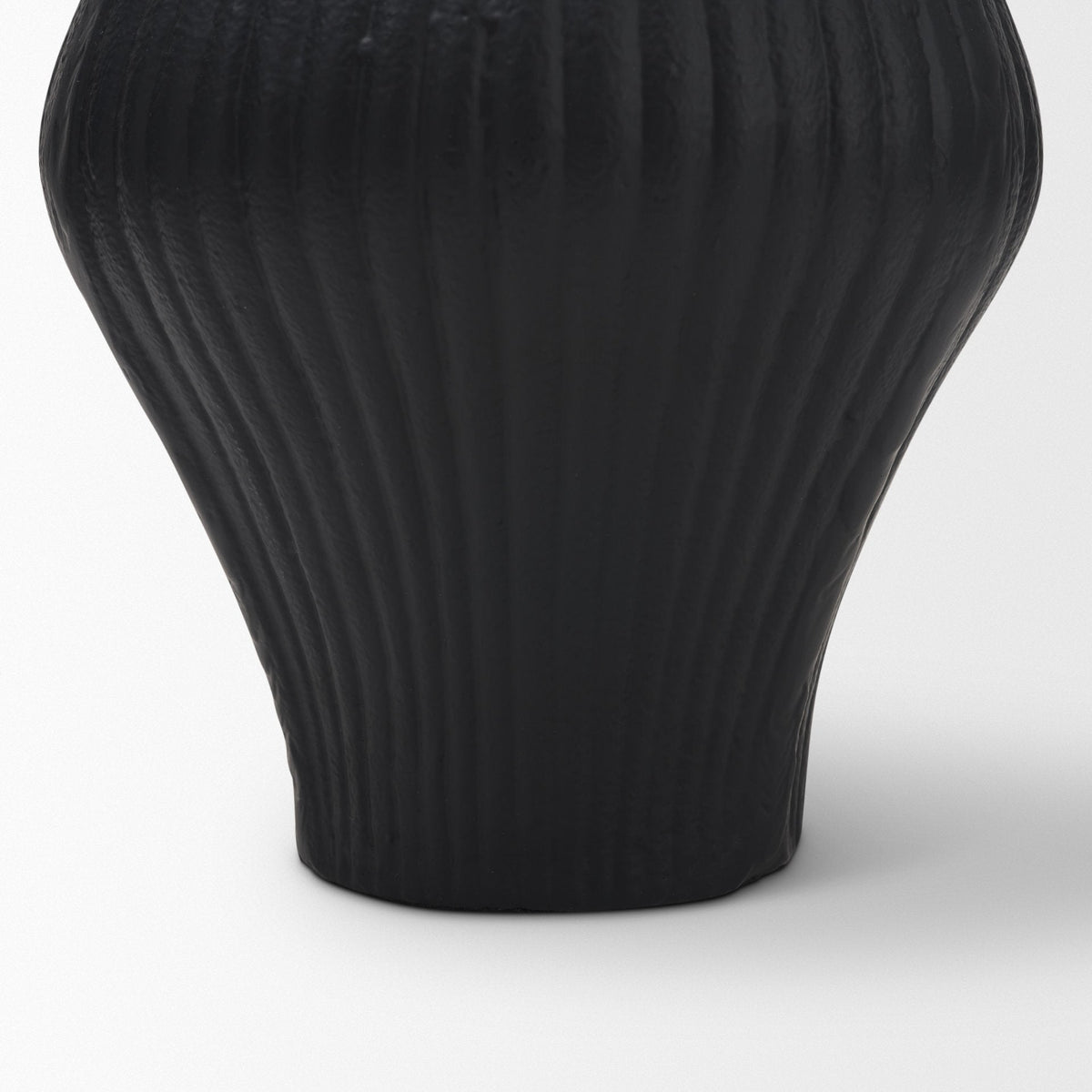 Patine Matte Black Metal Fluted Hourglass Decorative Vase by Mercana at Eve Furniture