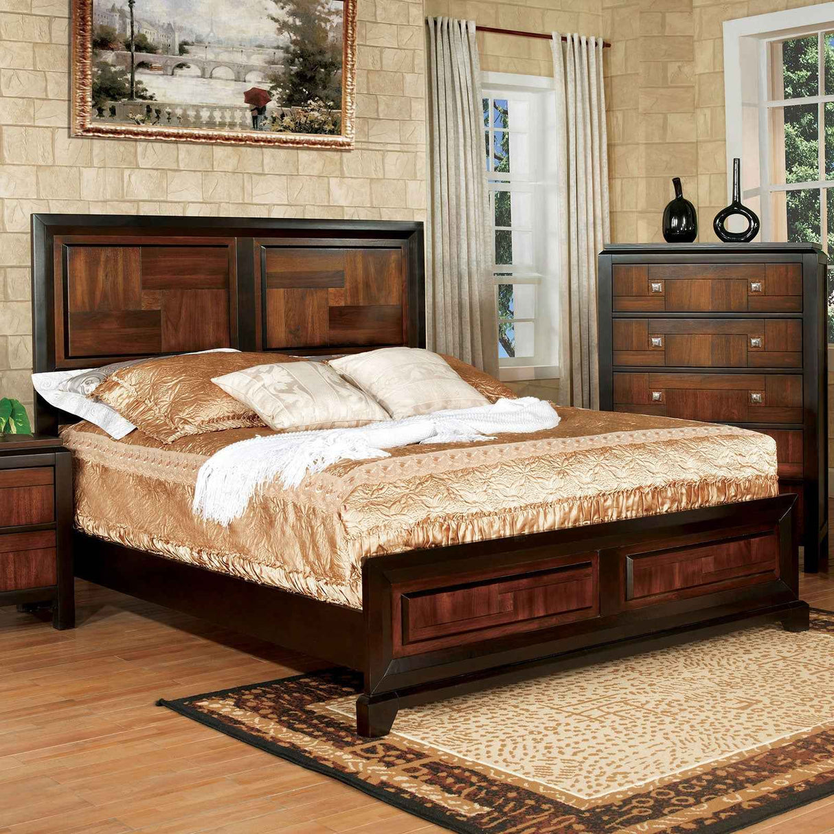 Patra Acacia/Walnut 4-Piece Queen Bedroom Set by Furniture of America at Eve Furniture