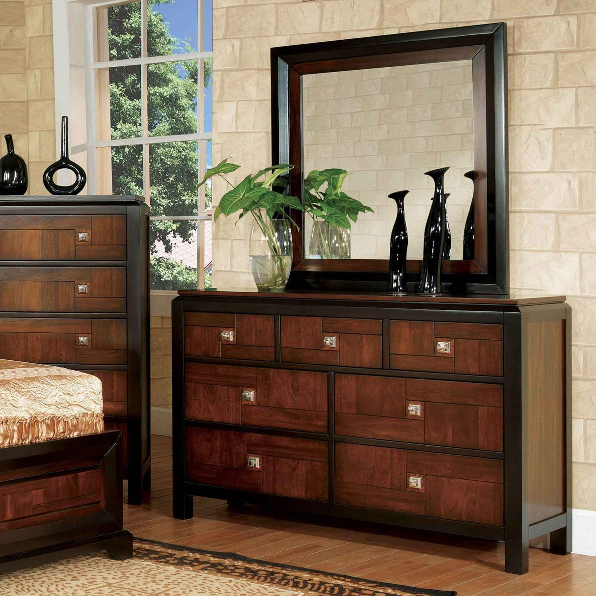 Patra Acacia/Walnut 4-Piece Queen Bedroom Set by Furniture of America at Eve Furniture