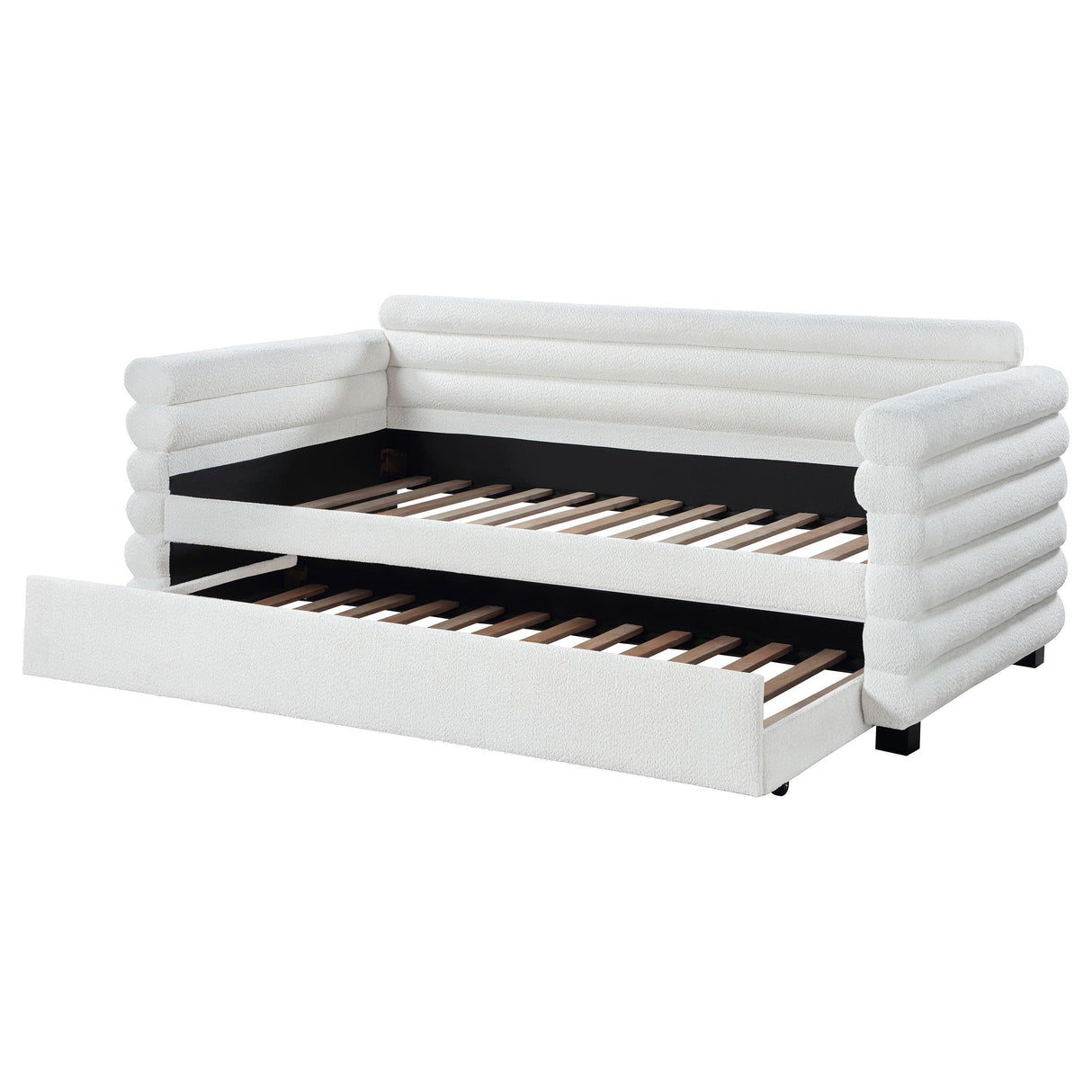Patricia Boucle Upholstered Twin Day Bed with Trundle White by Coaster at Eve Furniture