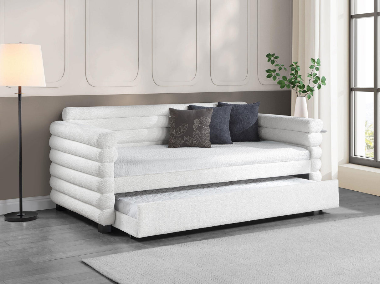 Patricia Boucle Upholstered Twin Day Bed with Trundle White by Coaster at Eve Furniture