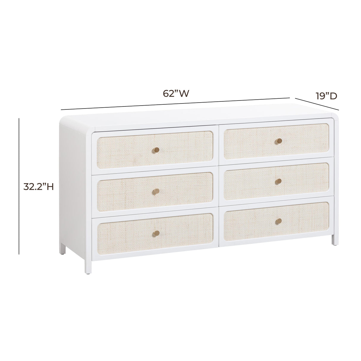 Patty White Rattan 6 Drawer Dresser by TOV Furniture at Eve Furniture