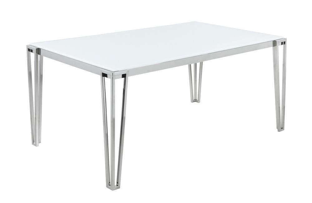 Pauline White/Chrome Rectangular Dining Table with Metal Leg by Coaster at Eve Furniture