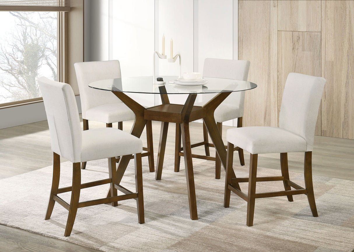 Paxton Beige 5-piece Round Glass Top Counter Height Dining Set by Coaster at Eve Furniture