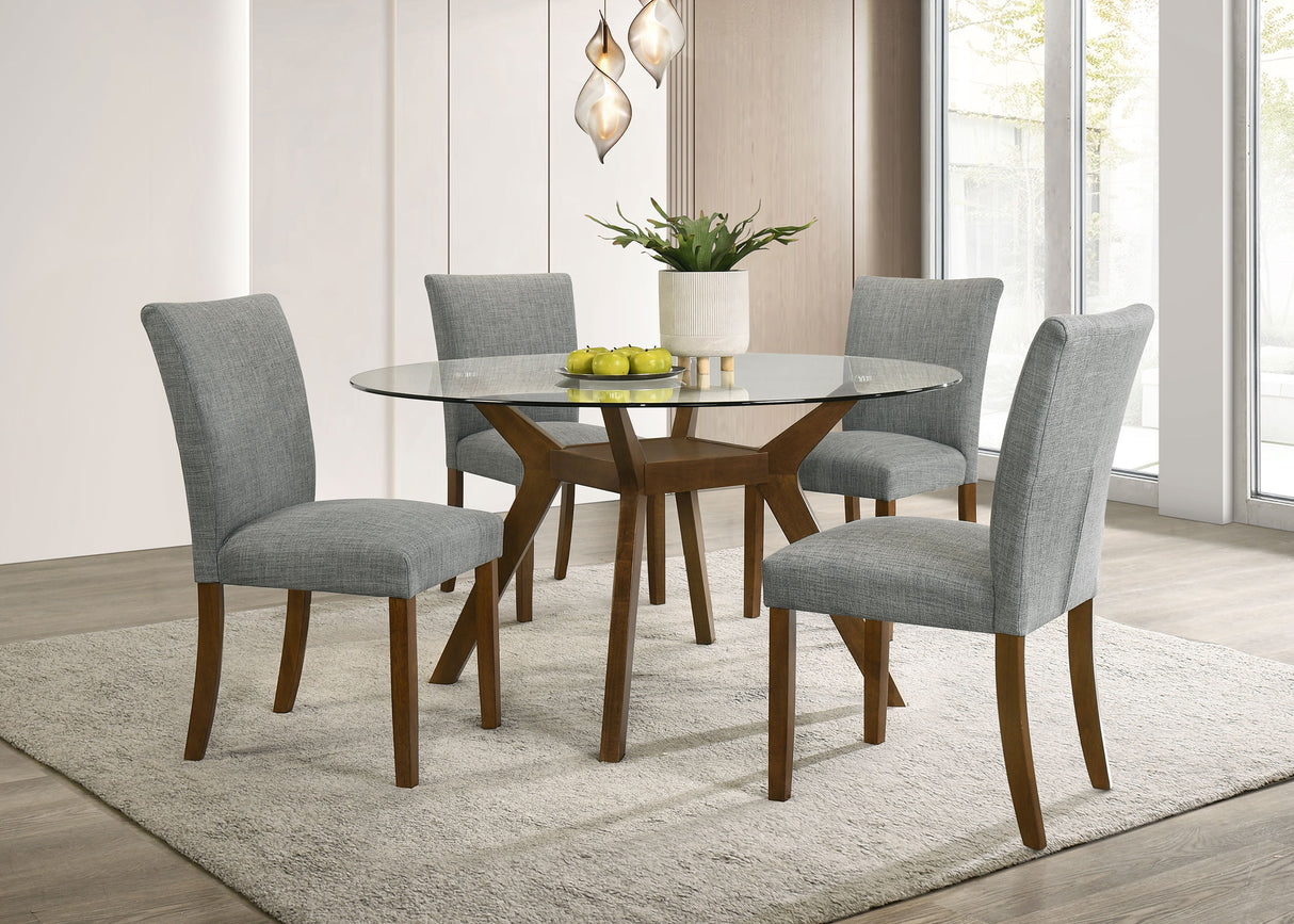 Paxton Brown Round 48-inch Glass Top Wood Dining Table by Coaster at Eve Furniture