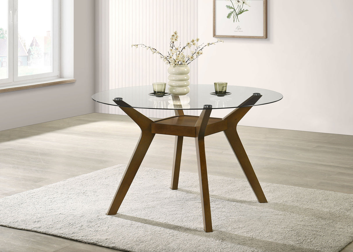 Paxton Brown Round 48-inch Glass Top Wood Dining Table by Coaster at Eve Furniture