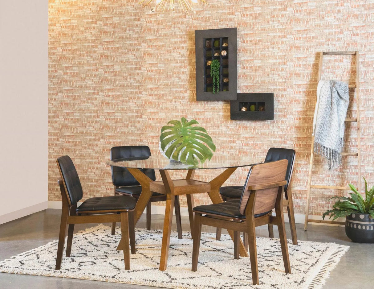 Paxton Clear and Nutmeg Round Glass Top Dining Table by Coaster at Eve Furniture