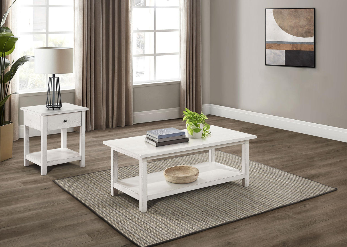 Payne Distressed White 2-Piece Coffee and 1-Drawer End Table Set by Coaster at Eve Furniture