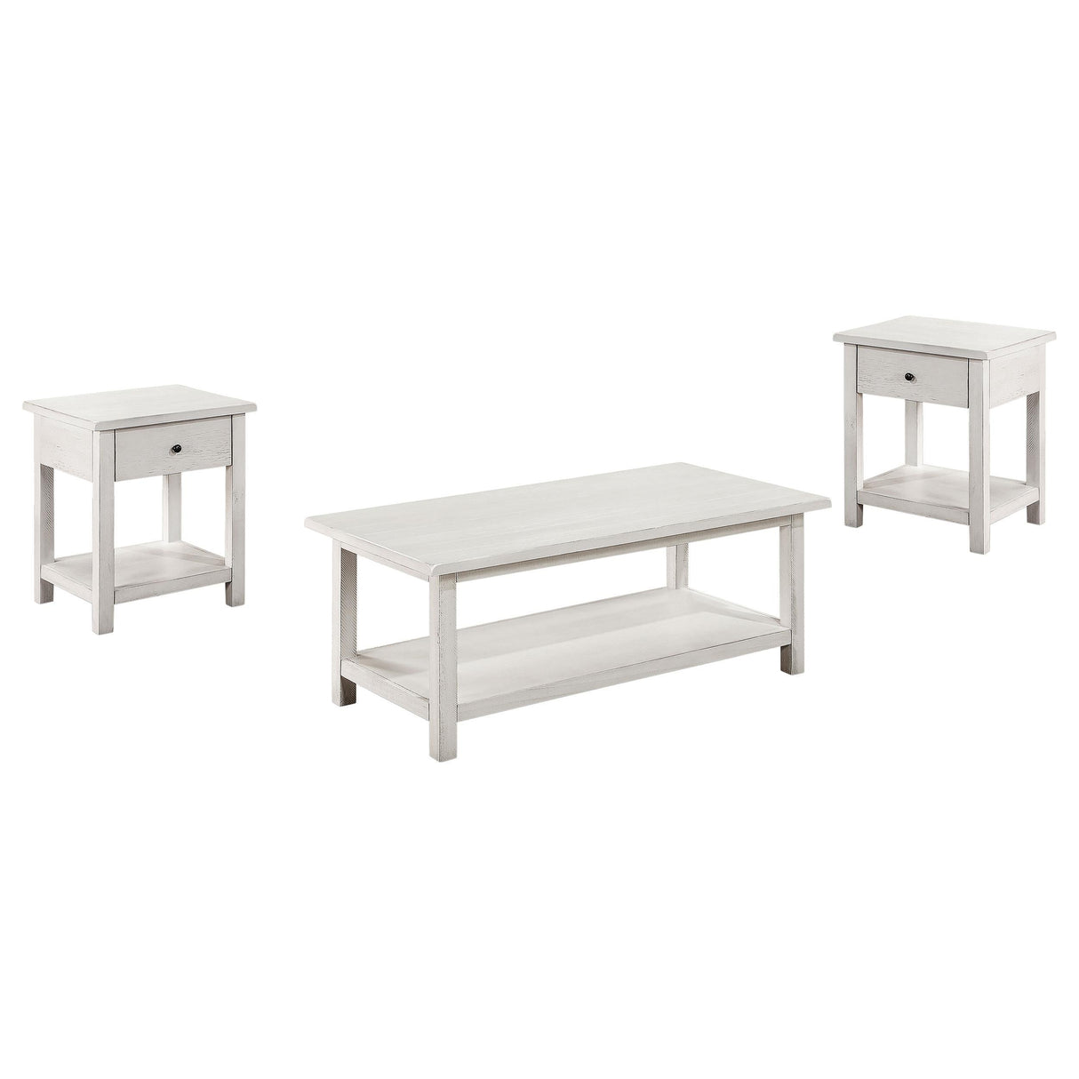 Payne Distressed White 3-Piece Coffee and 1-Drawer End Table Set by Coaster at Eve Furniture