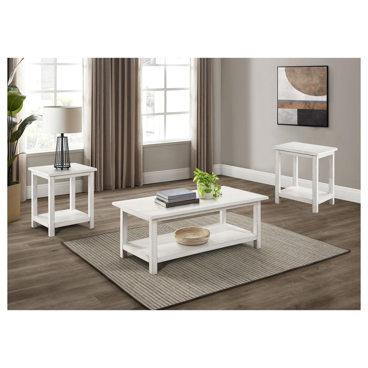 Payne Distressed White 3-Piece Coffee and End Table Set by Coaster at Eve Furniture
