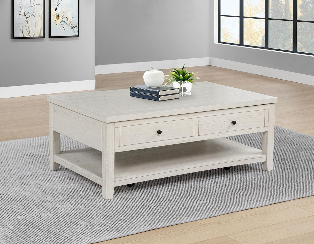 Payne Distressed White 48-inch Mobile Lift Top Coffee Table by Coaster at Eve Furniture