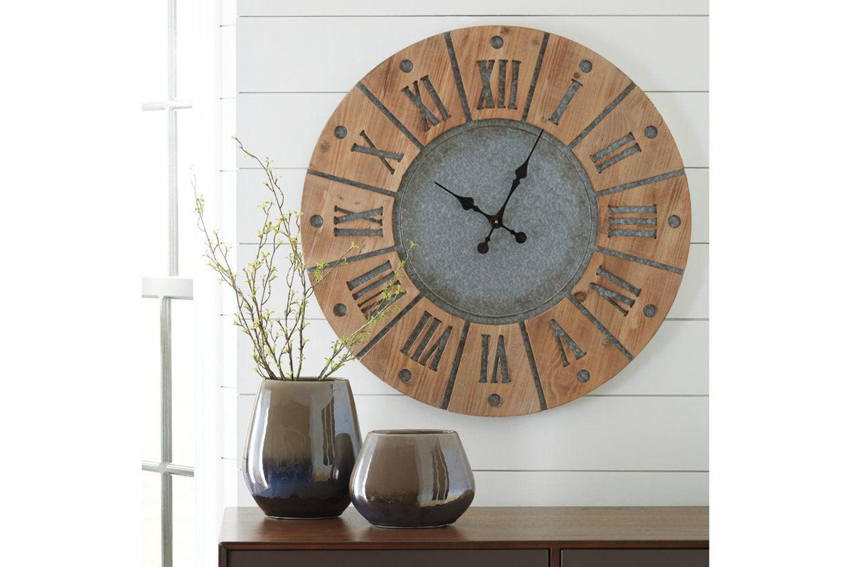 Payson Antique Gray/Natural Wall Clock by Ashley at Eve Furniture