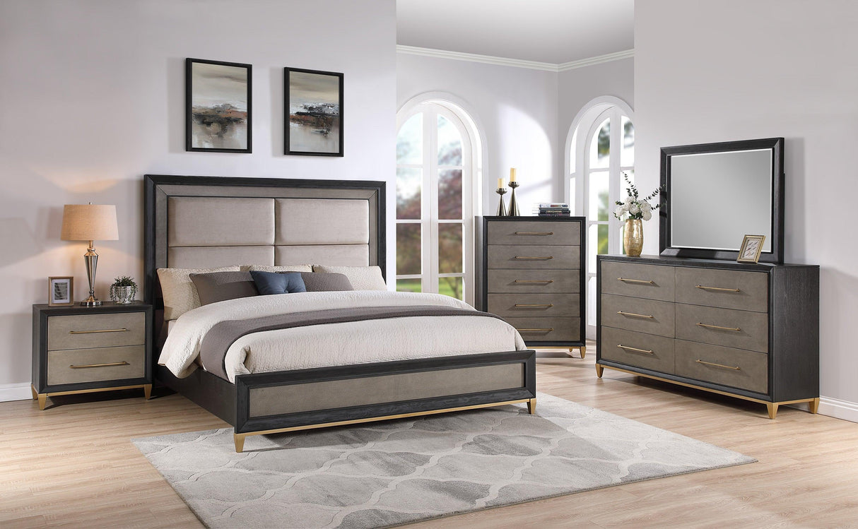 Payson Black and Brown Queen Upholstered Panel Bed by Crown Mark at Eve Furniture