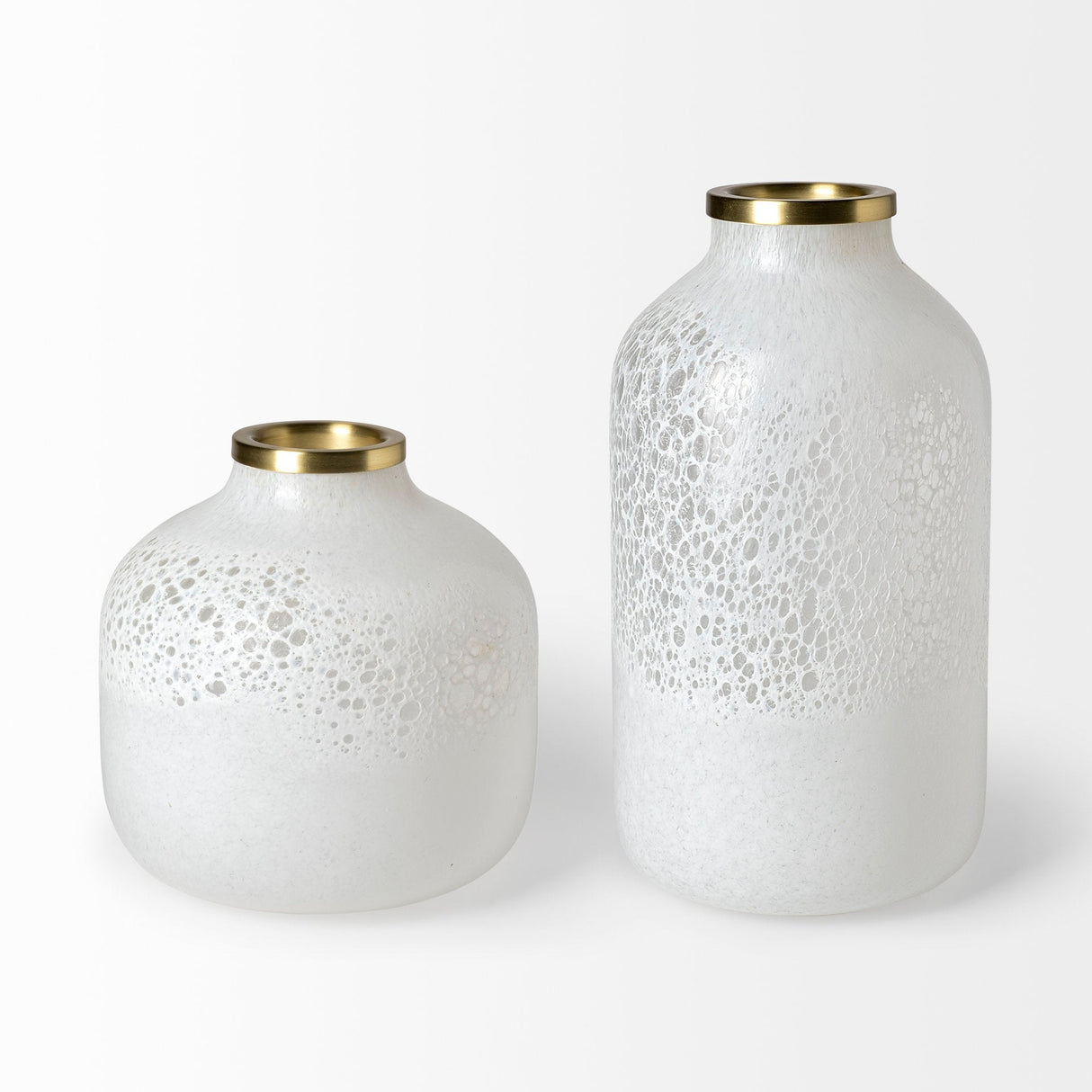 Pearl Short White Gold Rim Glass Vase by Mercana at Eve Furniture