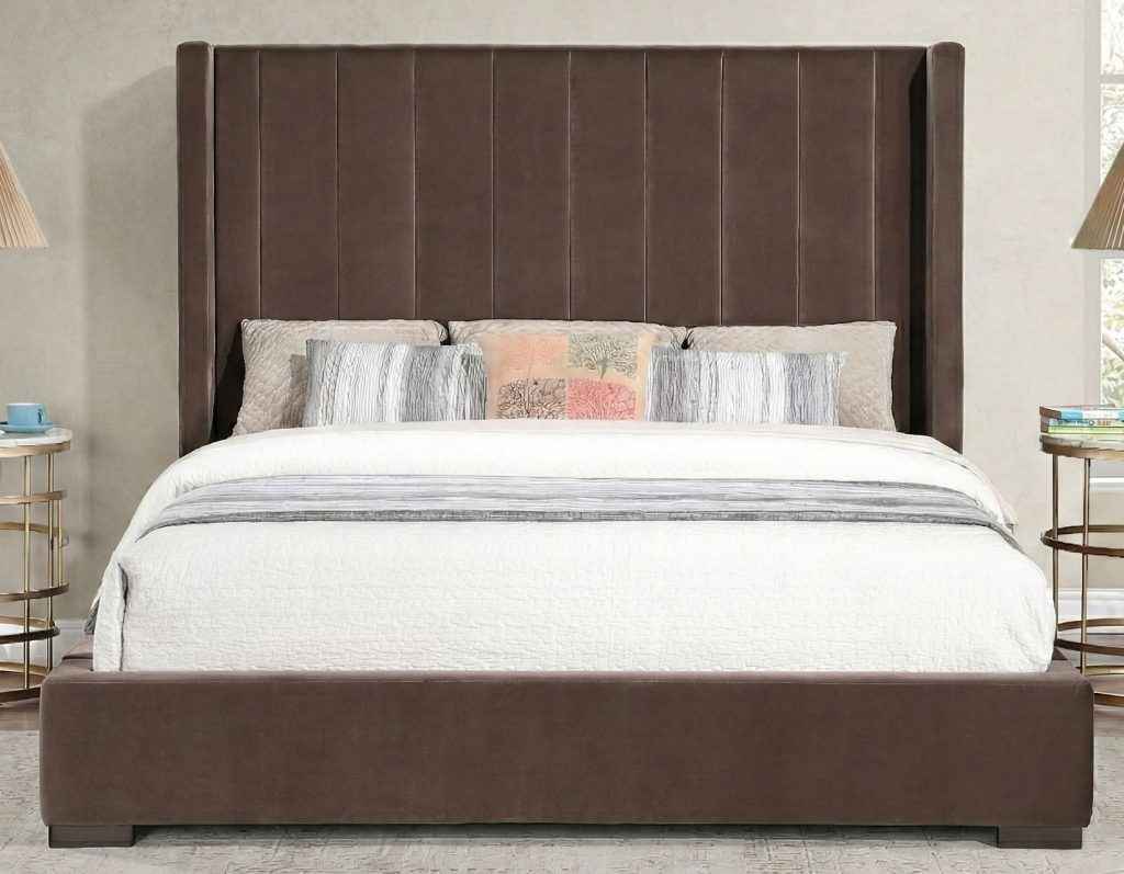 Pearson Chocolate Velvet King Bed by Steve Silver at Eve Furniture