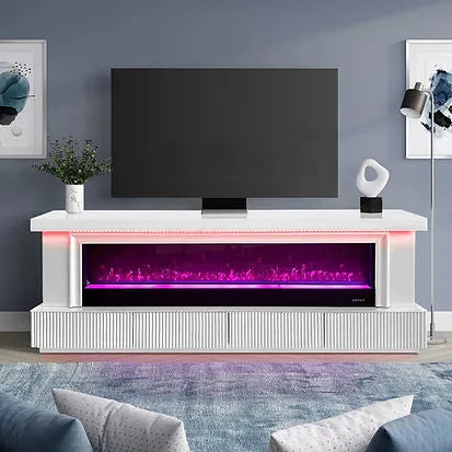 Pebble White Fire Place by New Era Innovations at Eve Furniture