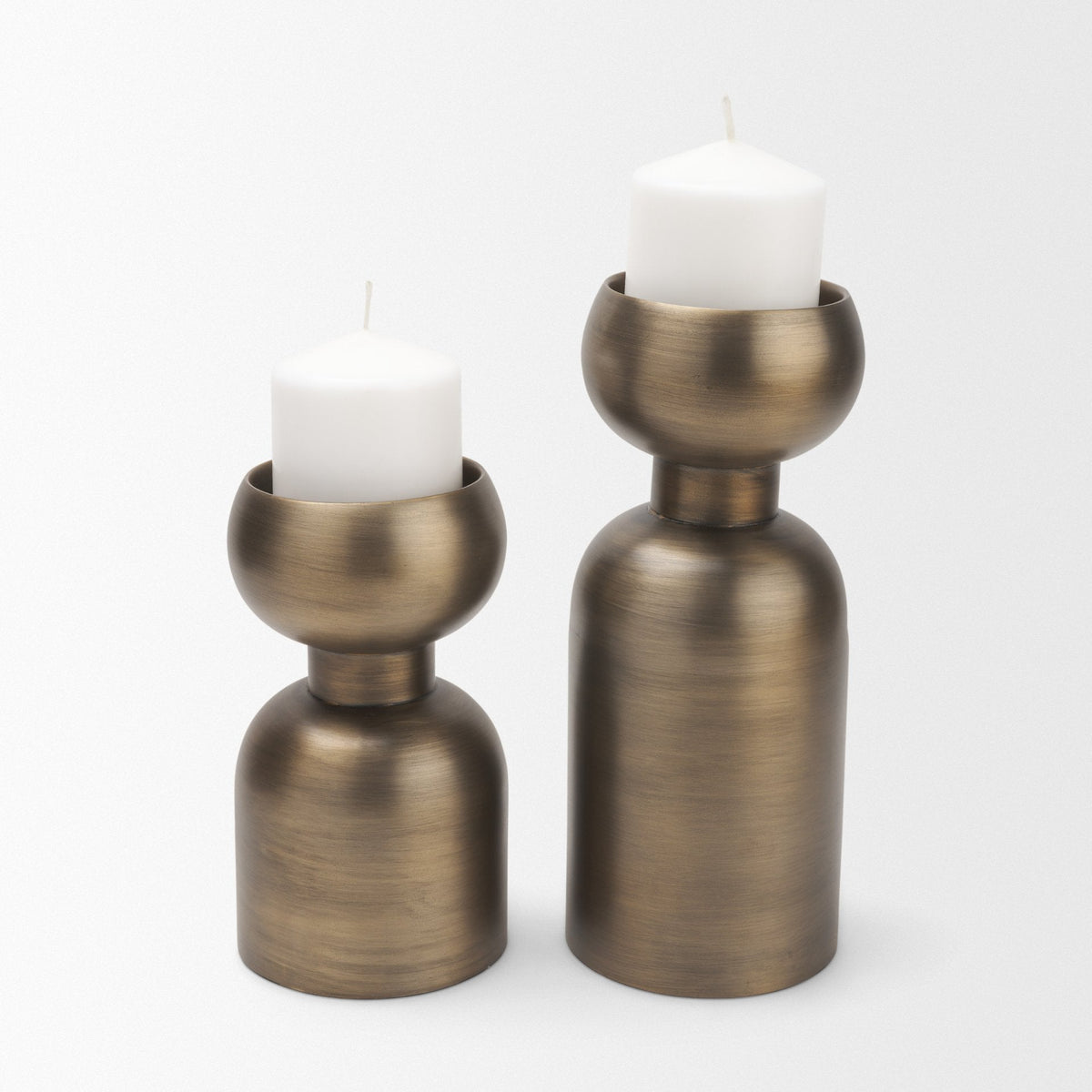 Pelar Small Antiqued Brass Stacked Pillar Candle Holder by Mercana at Eve Furniture