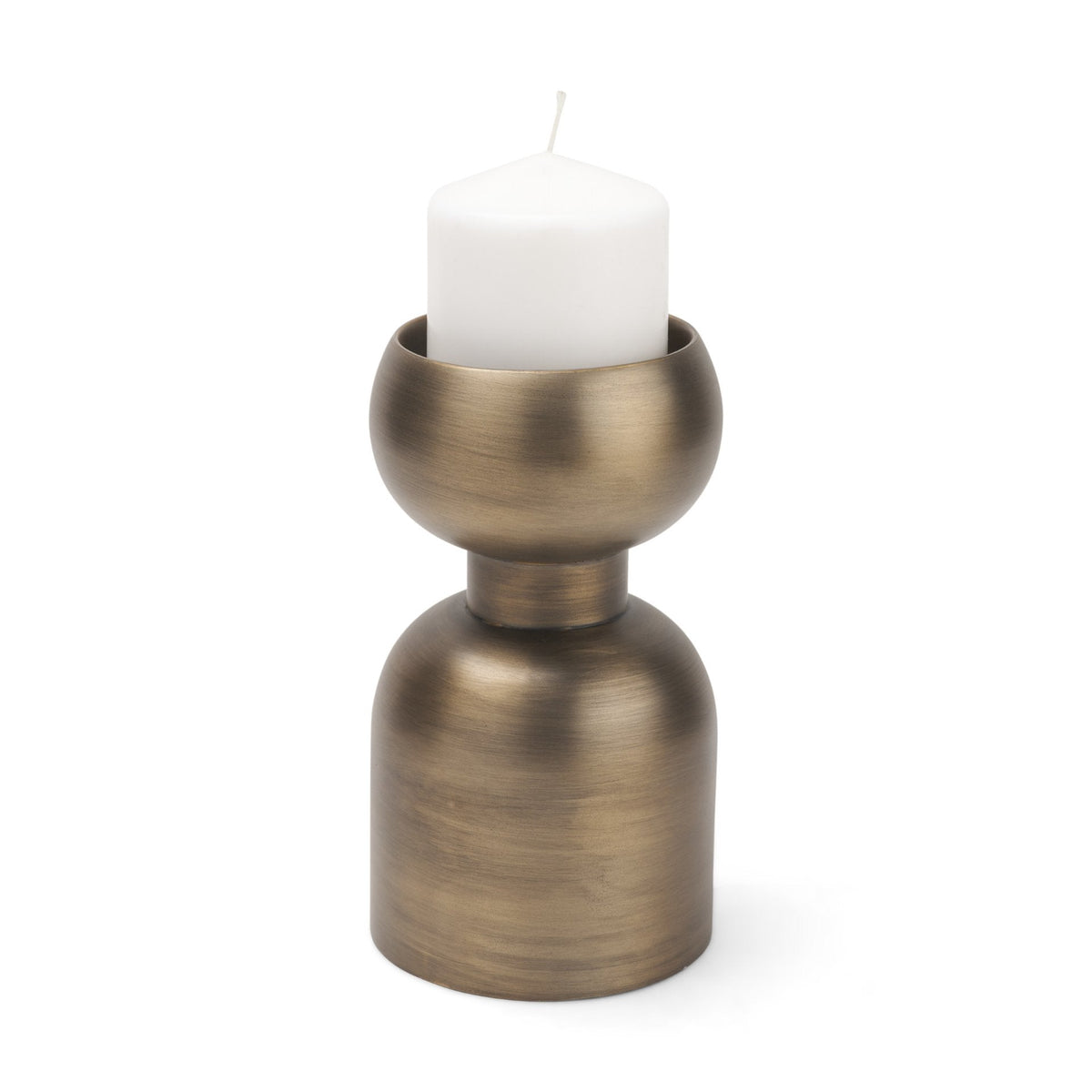 Pelar Small Antiqued Brass Stacked Pillar Candle Holder by Mercana at Eve Furniture
