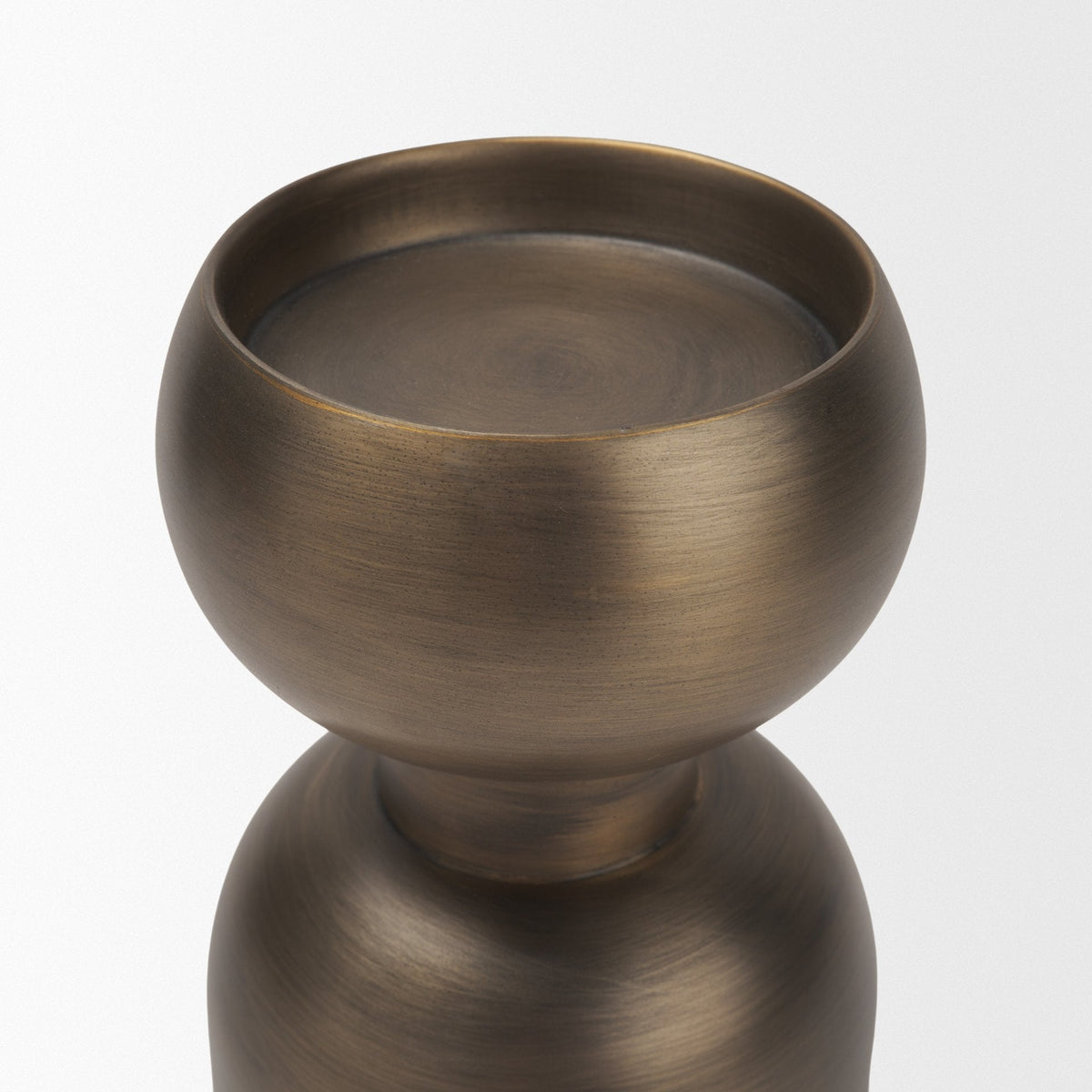 Pelar Small Antiqued Brass Stacked Pillar Candle Holder by Mercana at Eve Furniture