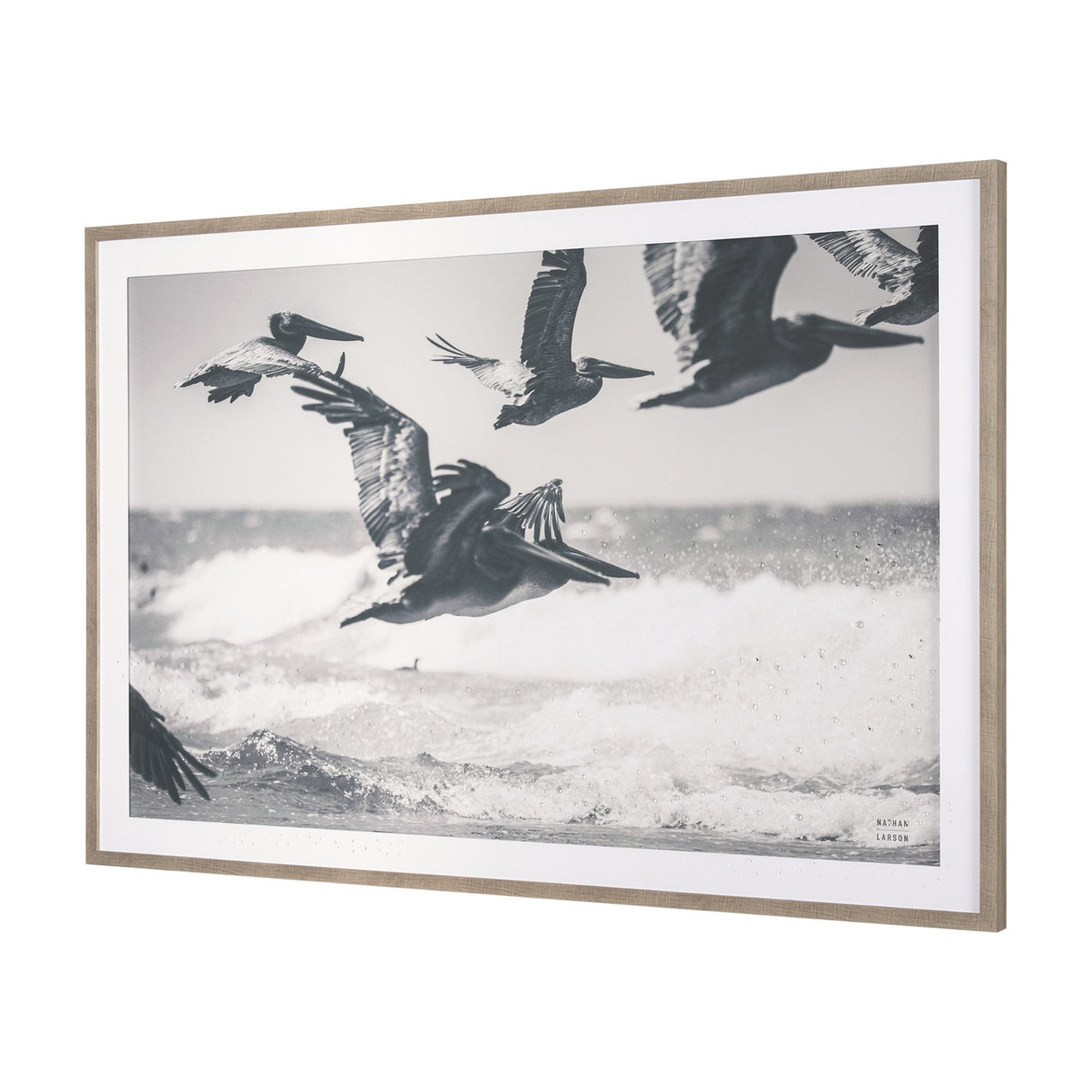 Pelican Beach by Nathan Larson a Hand Embellished Framed Photo Art Print Matted under Glass by Mercana at Eve Furniture