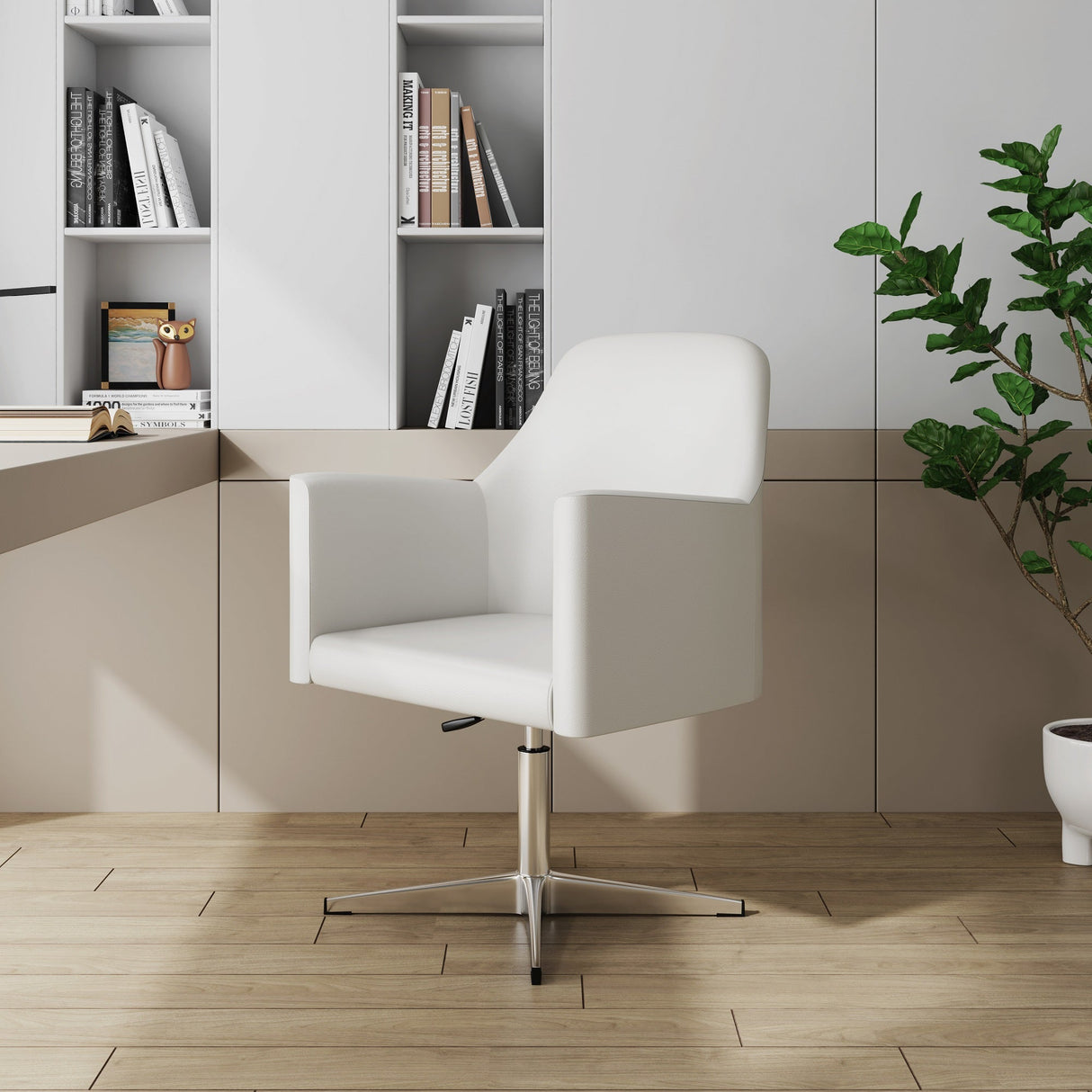 Pelo Adjustable Height Swivel Accent Chair in White and Polished Chrome by Manhattan Comfort at Eve Furniture