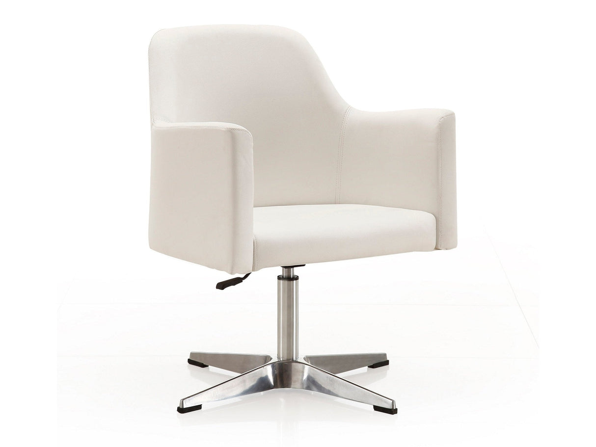 Pelo Adjustable Height Swivel Accent Chair in White and Polished Chrome by Manhattan Comfort at Eve Furniture
