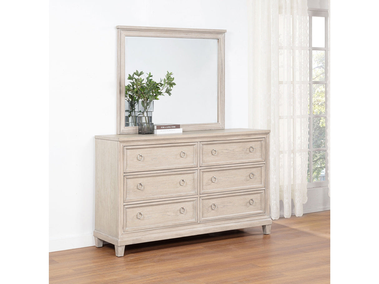 Pembroke Washed Oak 6-drawer Bedroom Dresser with Mirror by Coaster at Eve Furniture