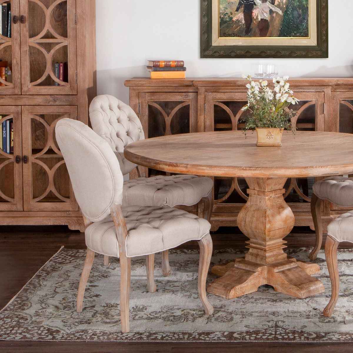 Penelope 21" Dining Chair in Beige Linen with Napoleon Legs, Set of 2 by Home Trends & Design at Eve Furniture