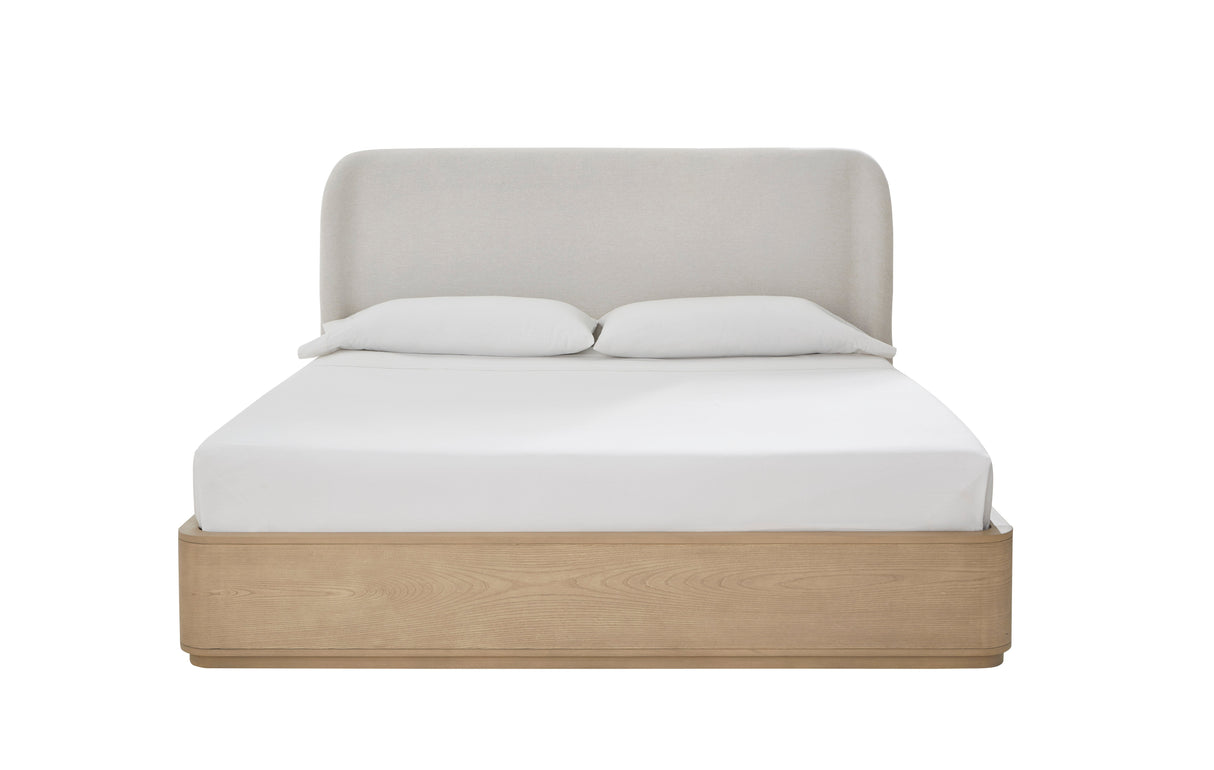 Penny California King Upholstered Platform Bed in Buff Cream Ash and Oatmeal Linen by Modus Furniture at Eve Furniture