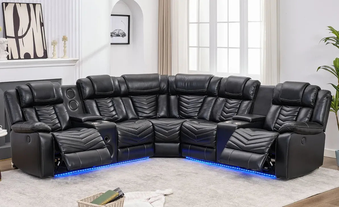 Peonia Black Reclining Sectional by Happy Homes at Eve Furniture