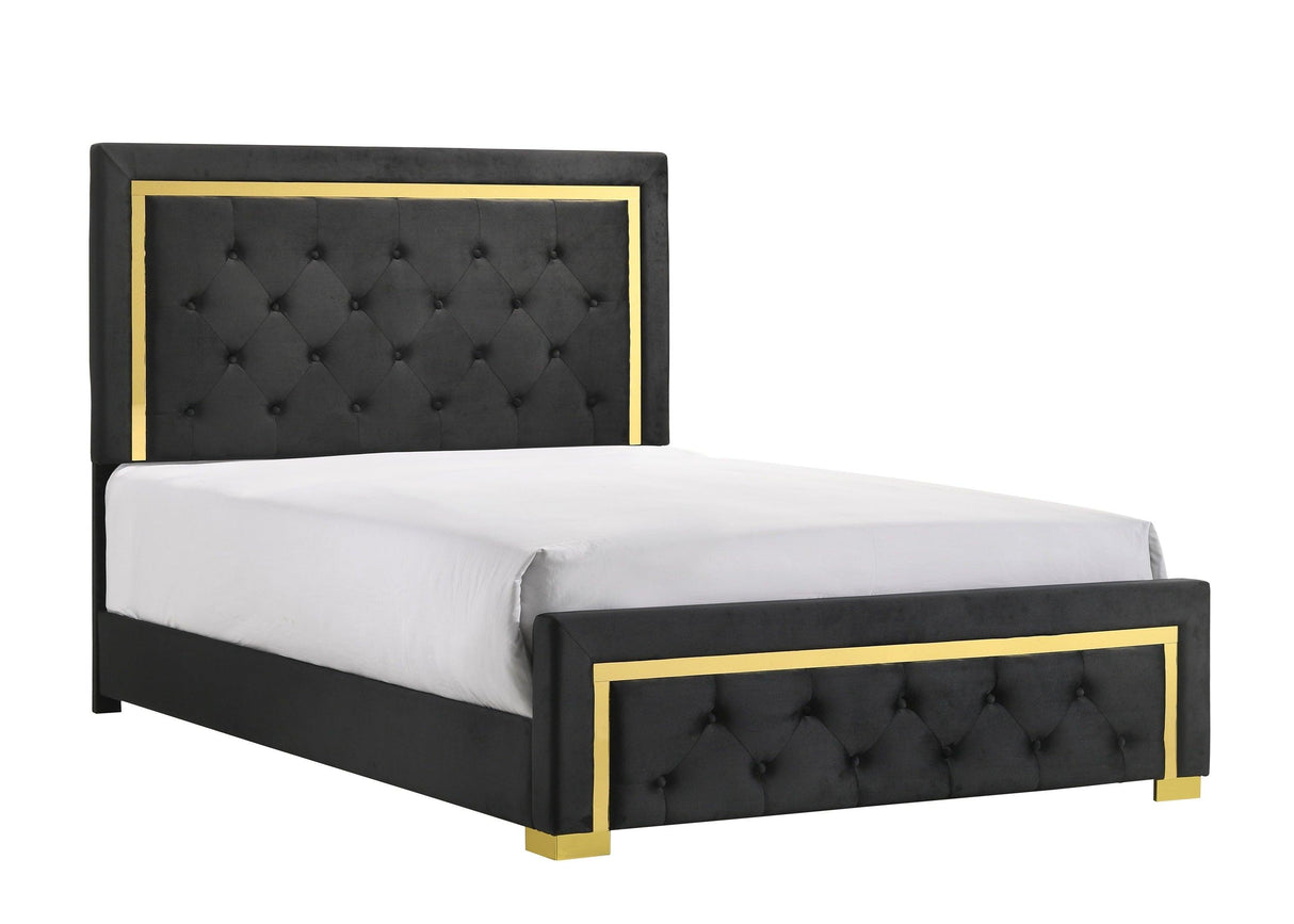 Pepe Black and Gold Queen Panel Upholstered Bed by Crown Mark at Eve Furniture