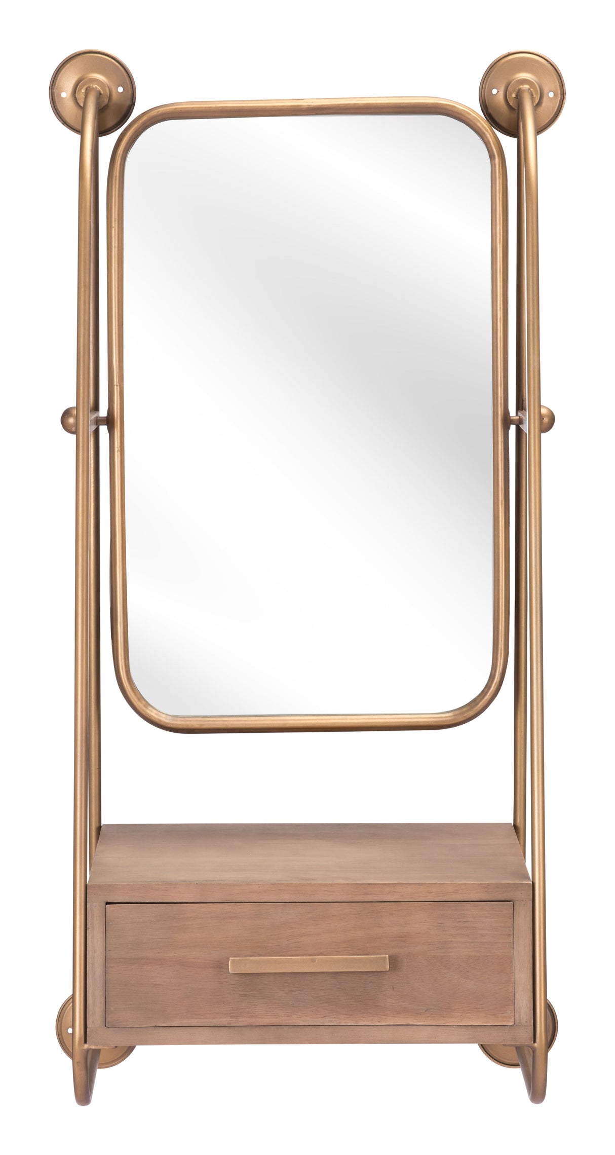 Peralta Brass & Brown Mirror Shelf by Zuomod at Eve Furniture