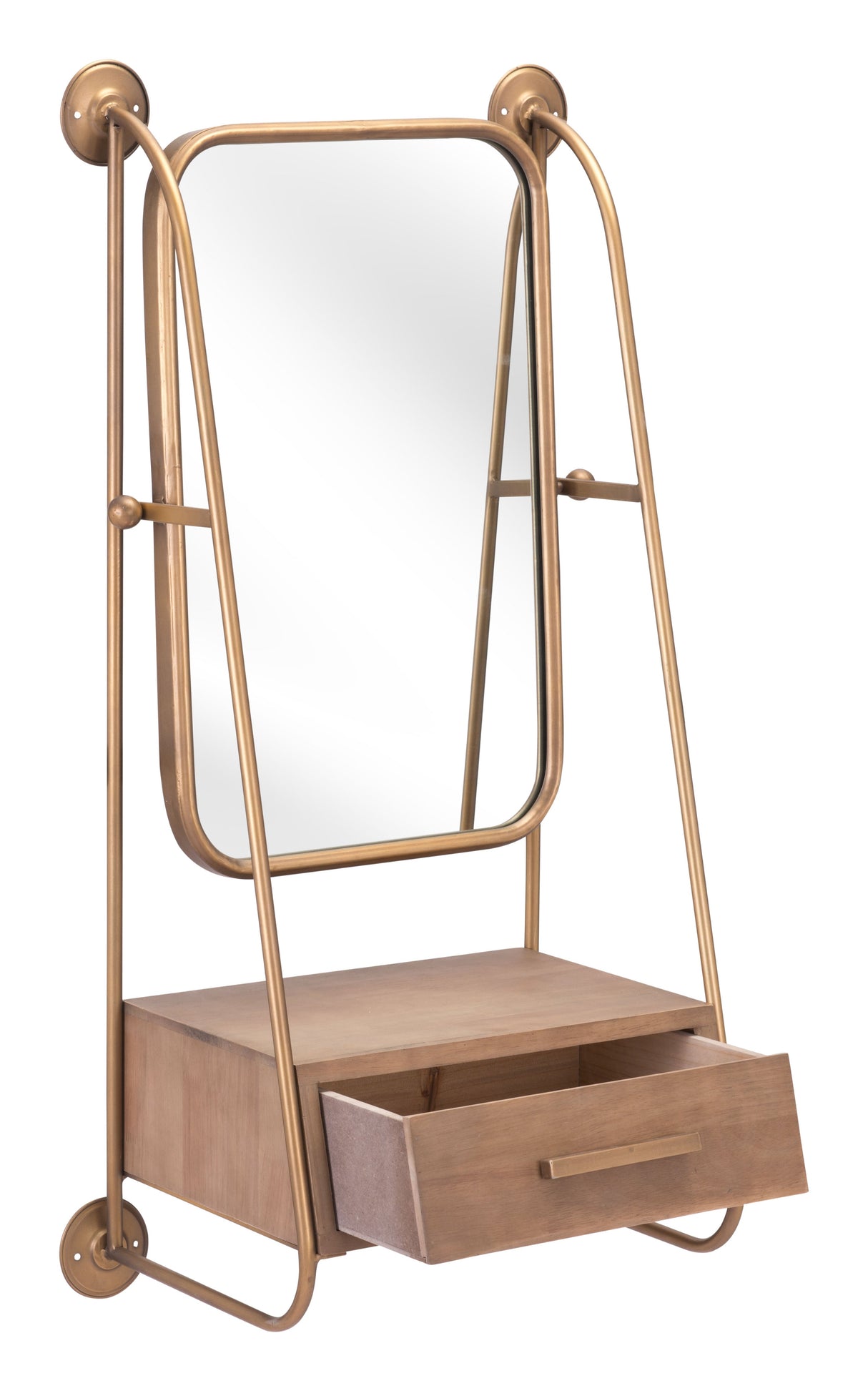 Peralta Brass & Brown Mirror Shelf by Zuomod at Eve Furniture